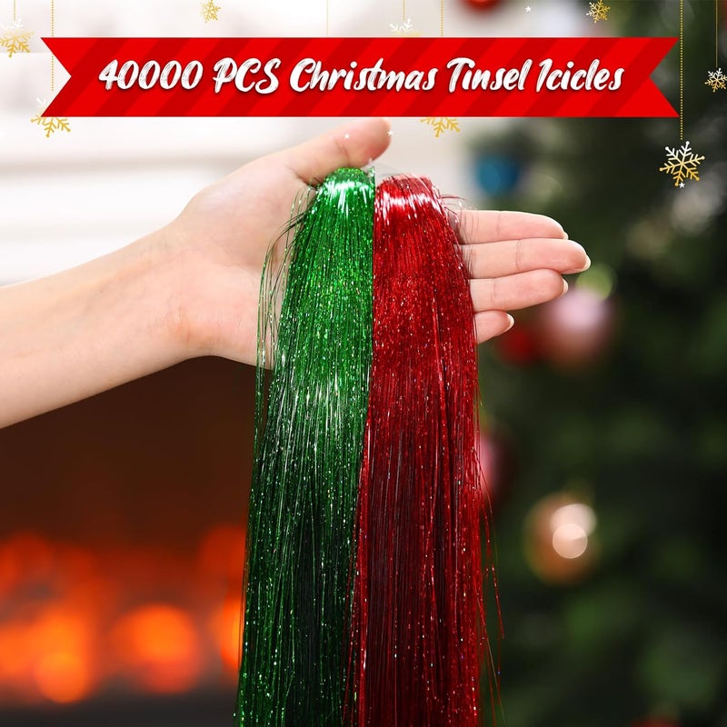 Lyrow Store 40000 Strands Tinsel Icicles 19.7 inch Christmas Tree Tinsel Foil Fringe Hanging Winter Home Decorations for Xmas Tree Holiday Decor Birthday Wedding Anniversary Party Supplies(Red, Green) - Image 3